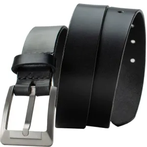 Black Leather Dress Belt with Titanium Buckle by Nickel Smart®