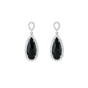 Black Onyx and Created White Sapphire Earrings in Silver