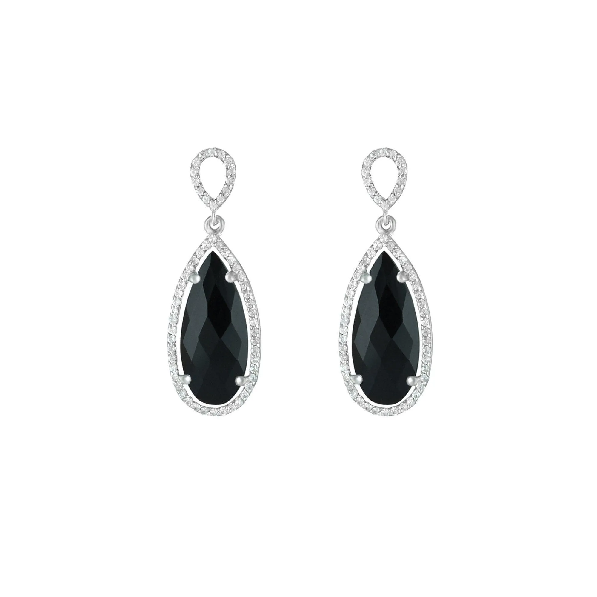 Black Onyx and Created White Sapphire Earrings in Silver