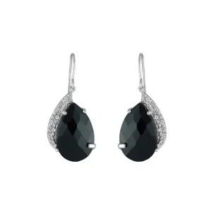 Black Onyx and Diamond Fashion Earrings In Silver