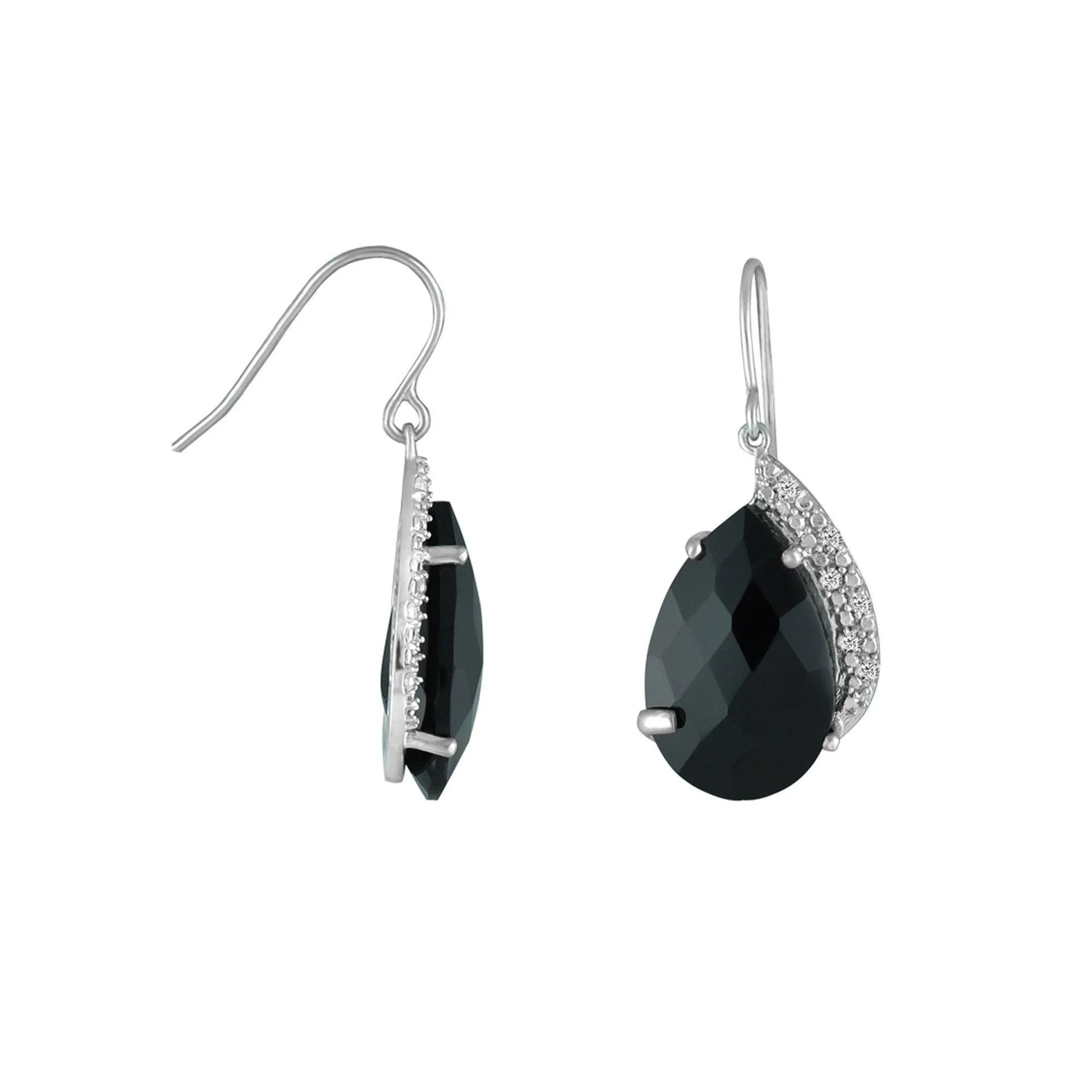 Black Onyx and Diamond Fashion Earrings In Silver