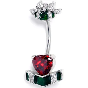 Black Red Gem Holiday Abstract Heart Double Mount Belly Ring