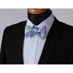 Blue & Yellow Paisley Mens Silk Self tie Bow Tie with Pocket Squares Set