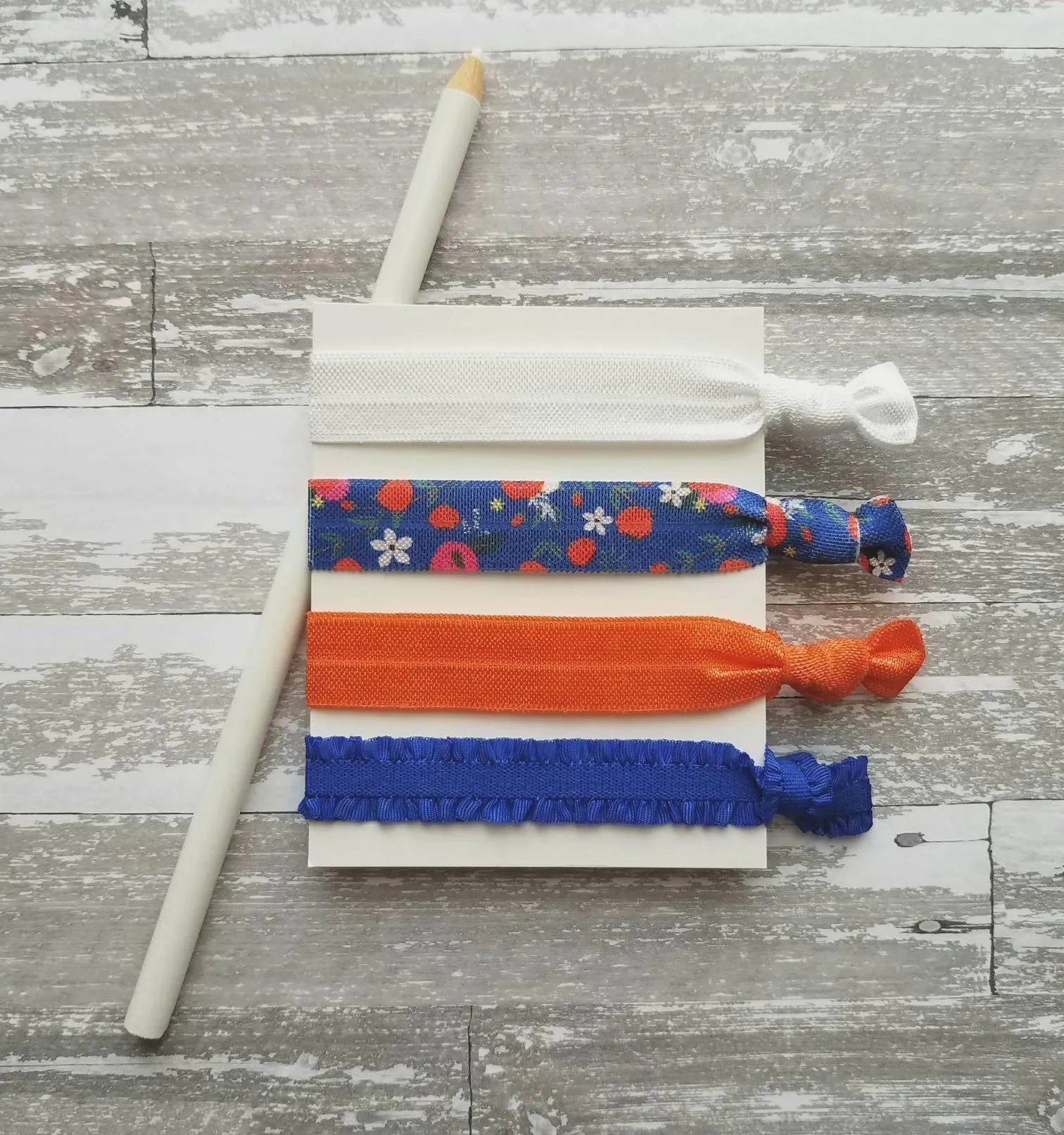Blue Orange Hair Tie Set - cobalt ruffle tangerine coral white elastic ribbon flower ponytail holder bow pigtail band spring gift for her