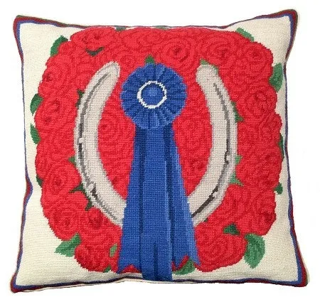 Blue Ribbon Roses Decorative Pillow