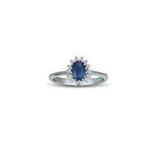 Blue Sapphire and Diamond Accent Fashion Ring in Silver