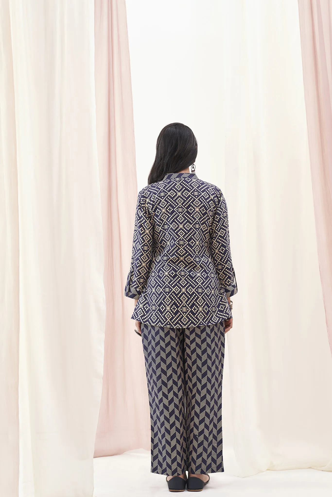 Blue Tencel Lyocell Geometric Printed Co-Ords