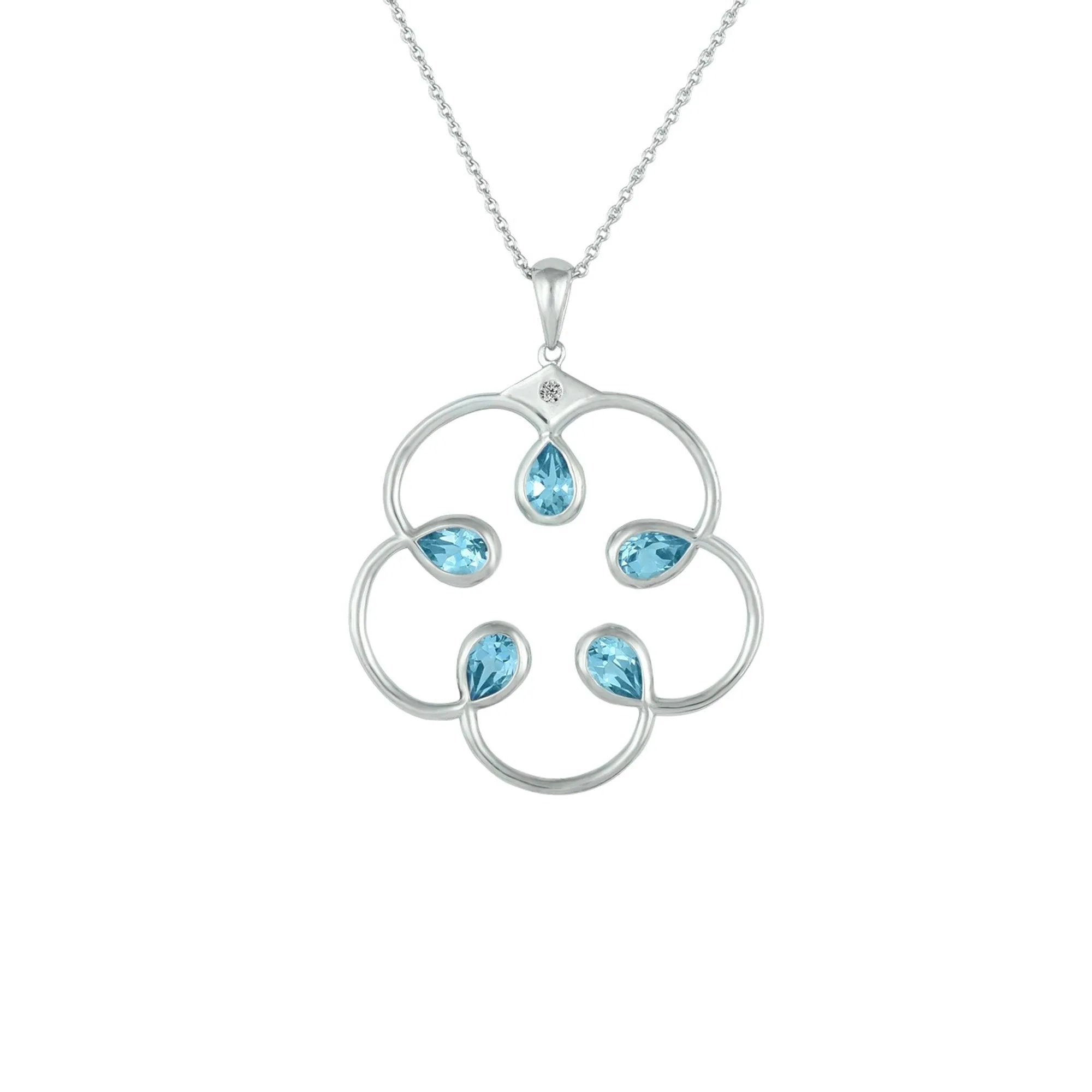 Blue Topaz and Diamond Accent Fashion Pendant in Silver