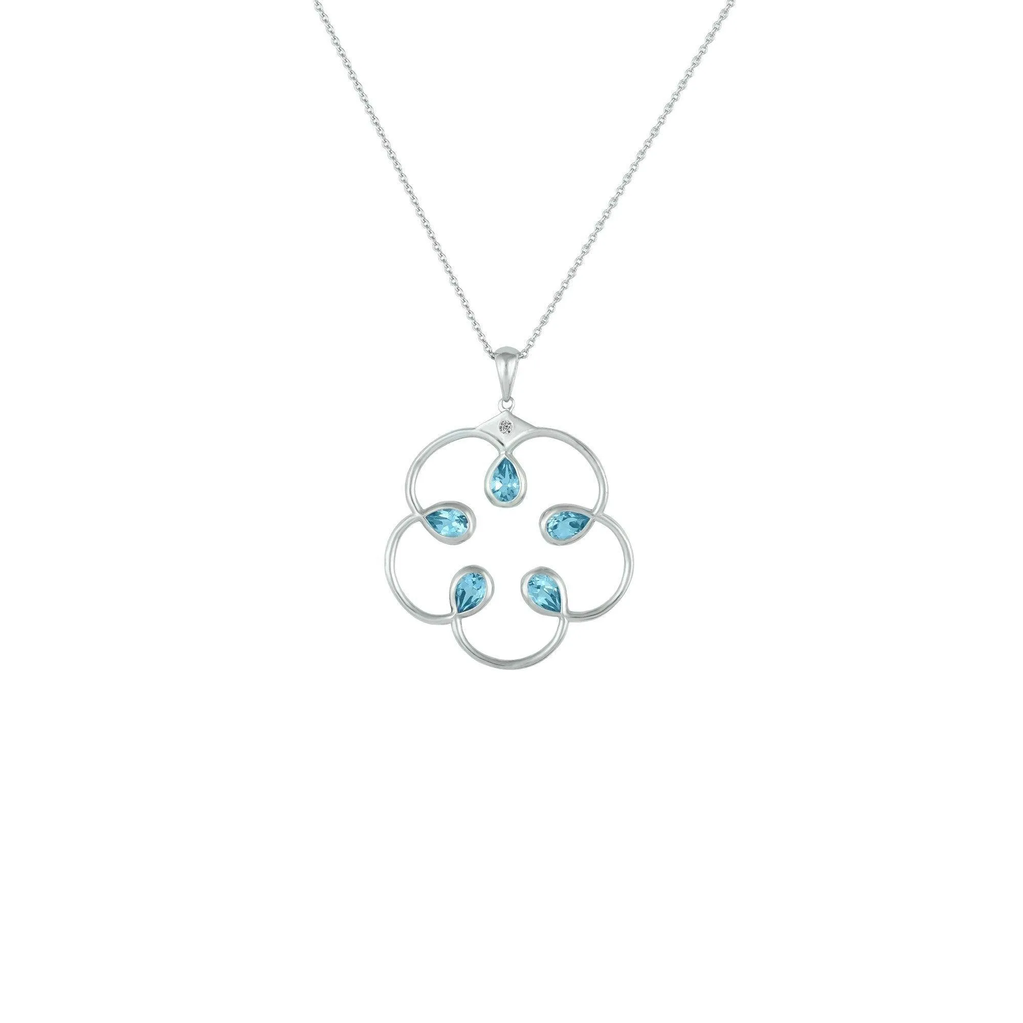 Blue Topaz and Diamond Accent Fashion Pendant in Silver