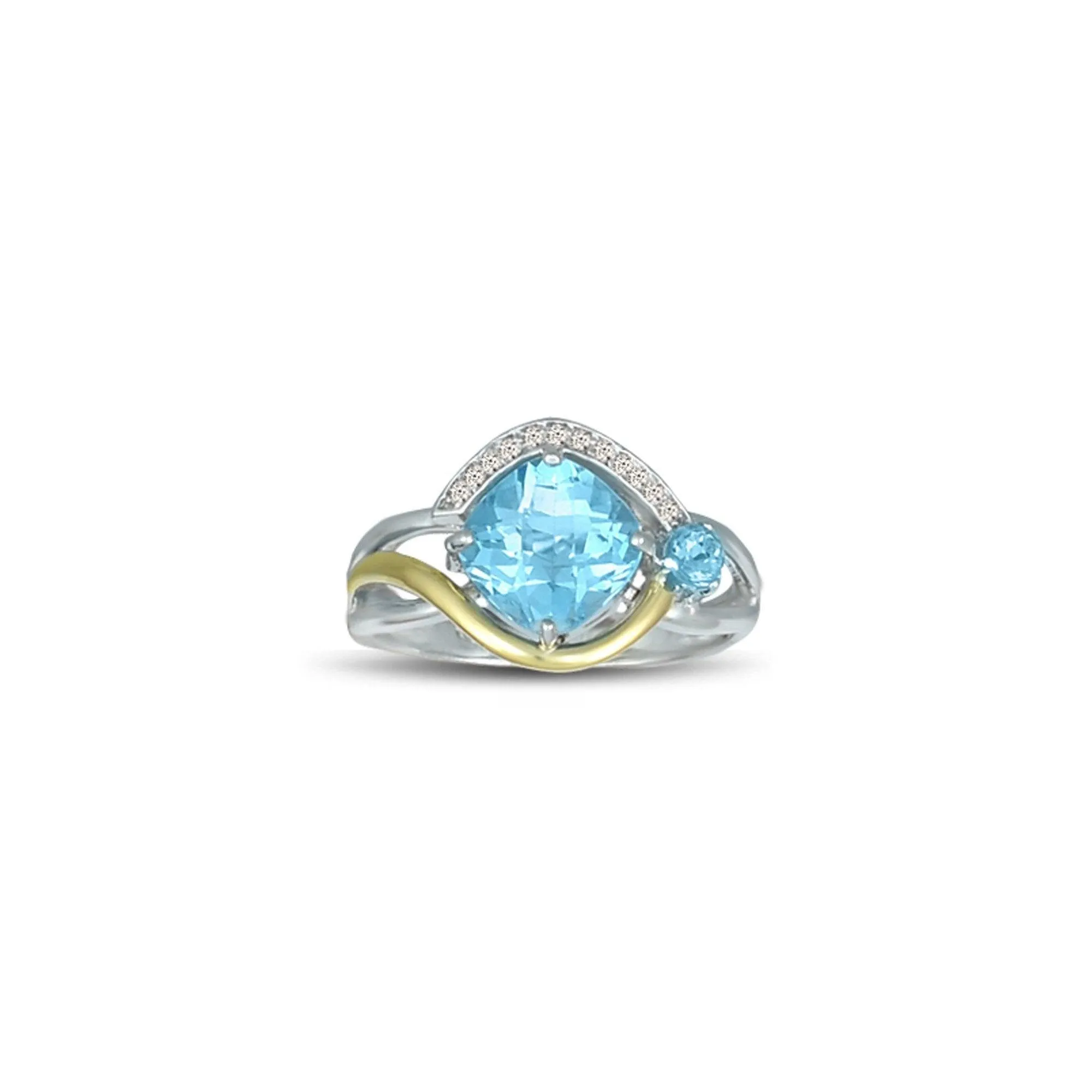 Blue Topaz and Diamond Accent Ring in Silver & 10K