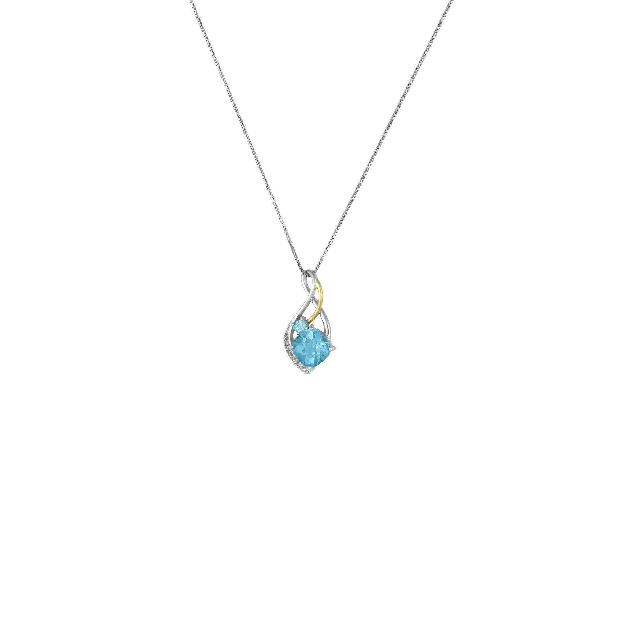 Blue Topaz and Diamond Fashion Pendant in Silver & 14K