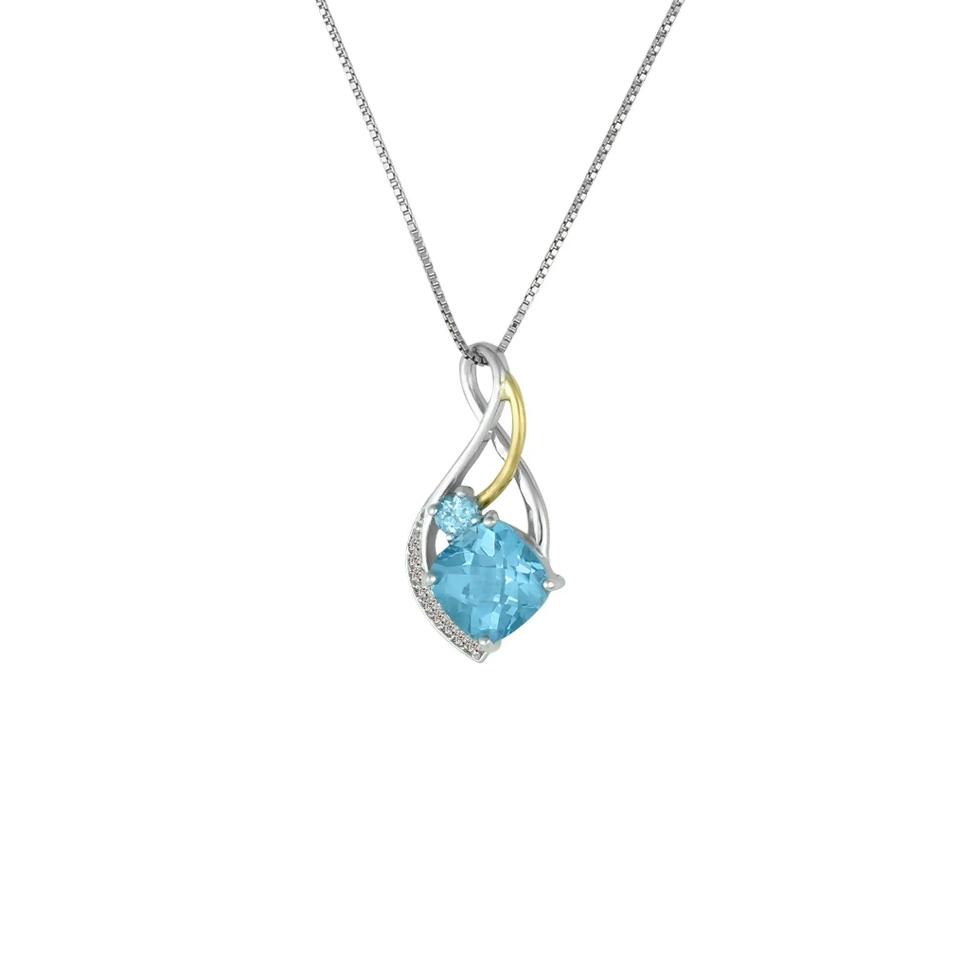 Blue Topaz and Diamond Fashion Pendant in Silver & 14K