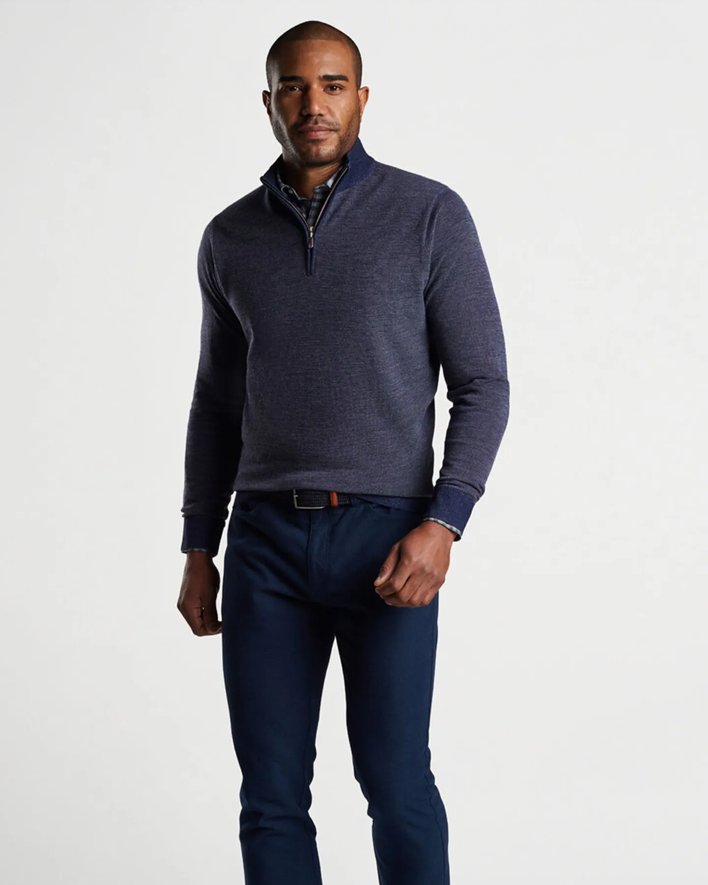 BREAKER BIRDSEYE 1/4 ZIP SWEATER - NAVY