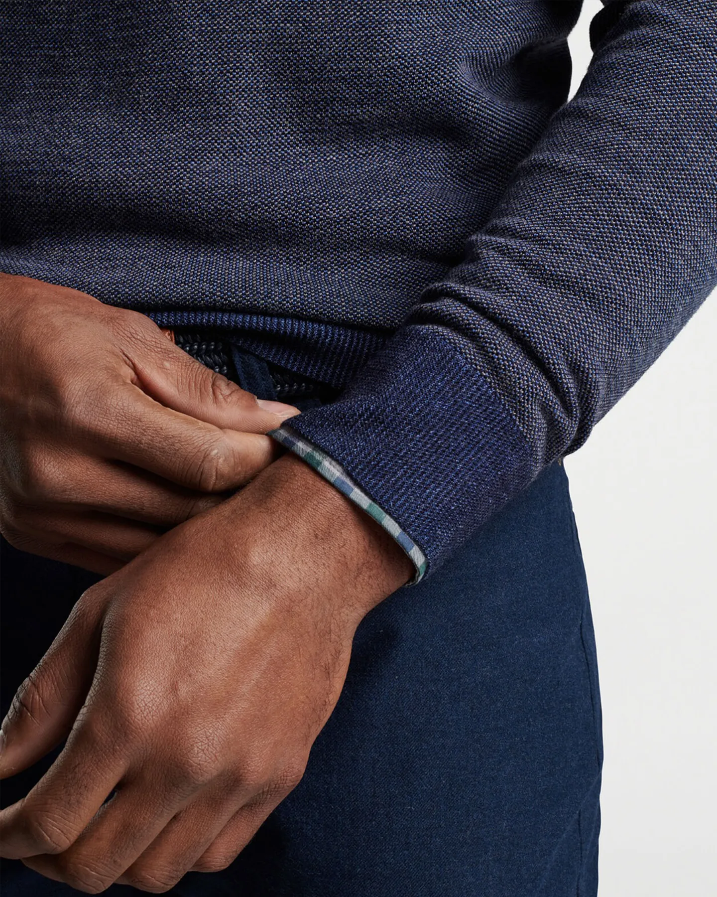 BREAKER BIRDSEYE 1/4 ZIP SWEATER - NAVY
