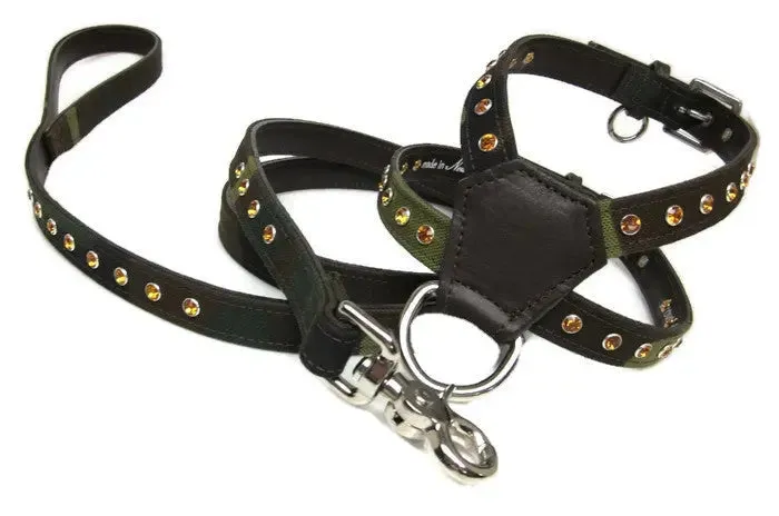 Brie Camouflage & Leather K Harness with Single Row Austrian Crystals