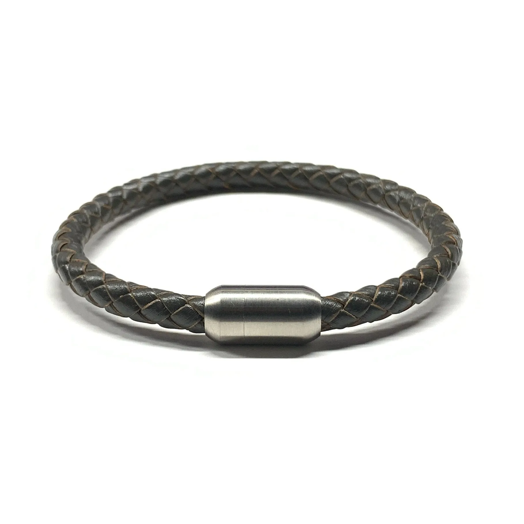 Brown Leather Men’s Bracelet Gunmetal Bullet Magnetic Clasp