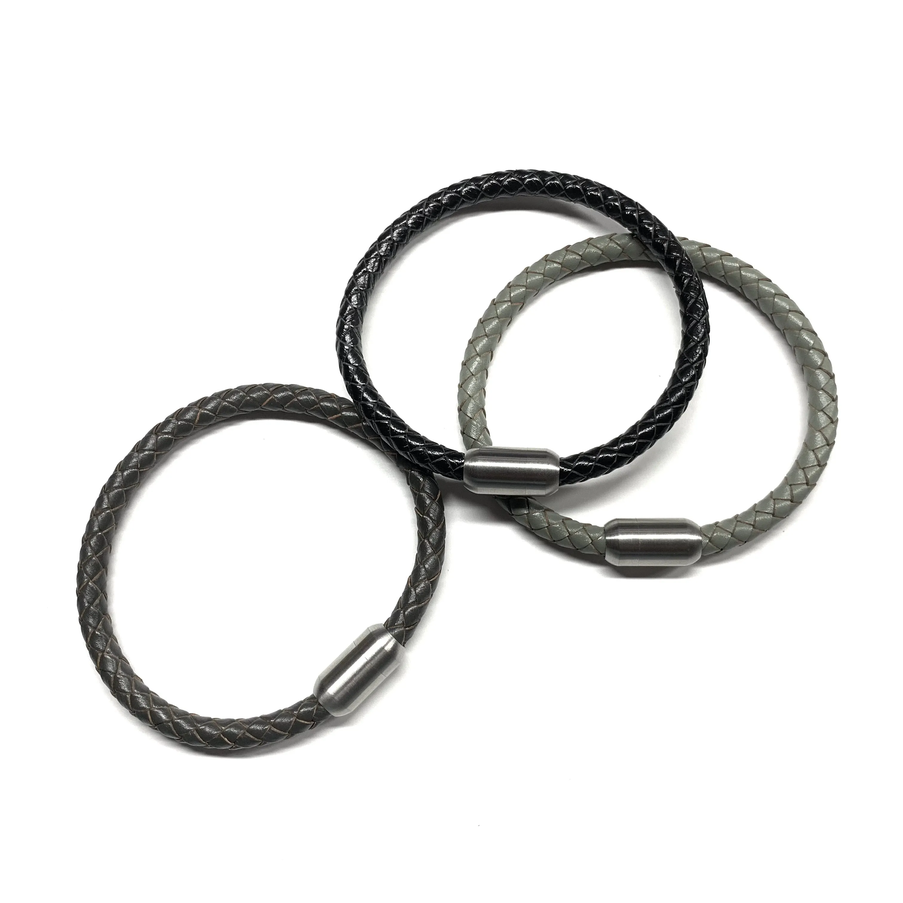 Brown Leather Men’s Bracelet Gunmetal Bullet Magnetic Clasp