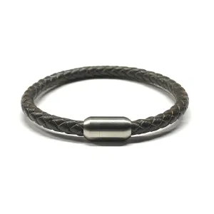 Brown Leather Men’s Bracelet Gunmetal Bullet Magnetic Clasp