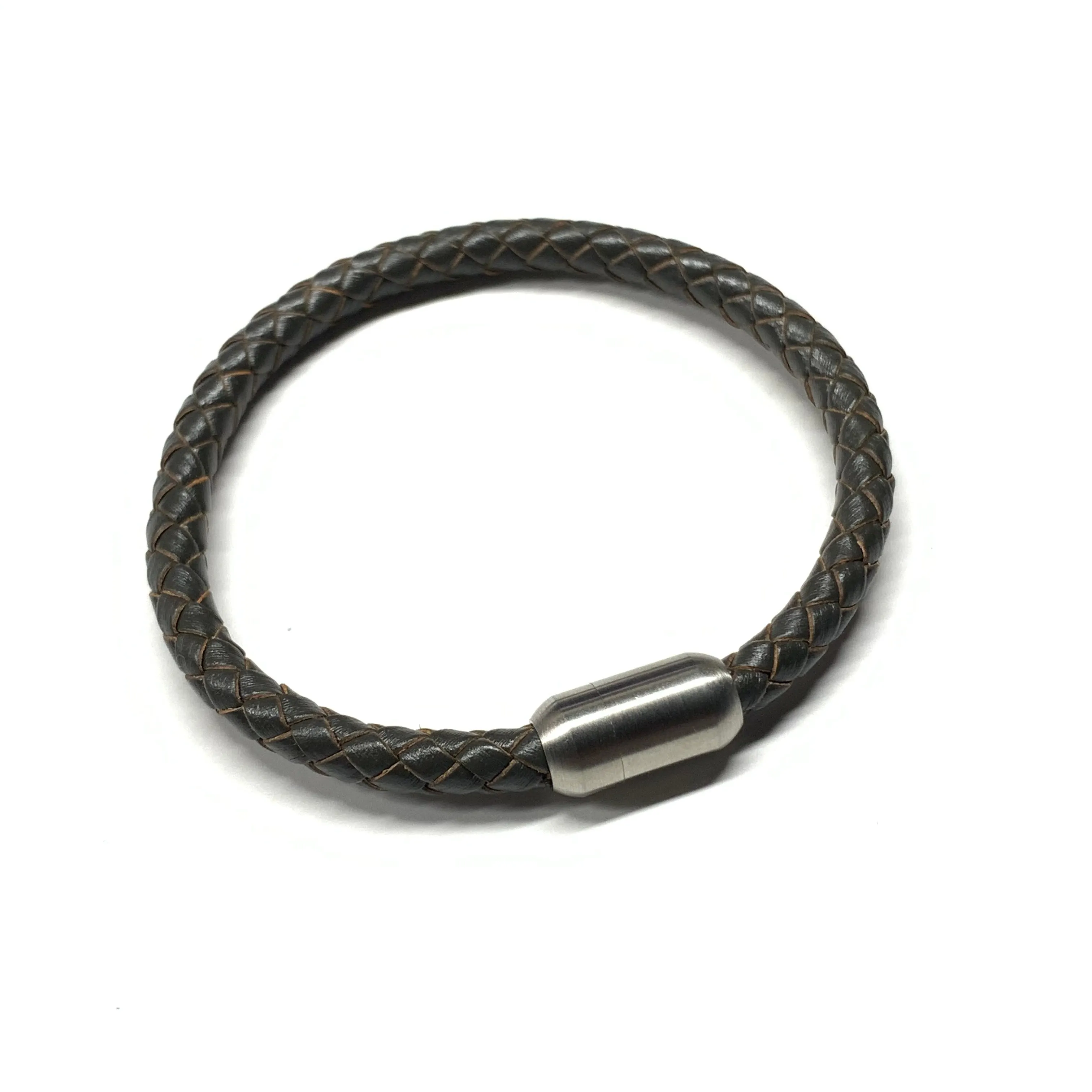 Brown Leather Men’s Bracelet Gunmetal Bullet Magnetic Clasp