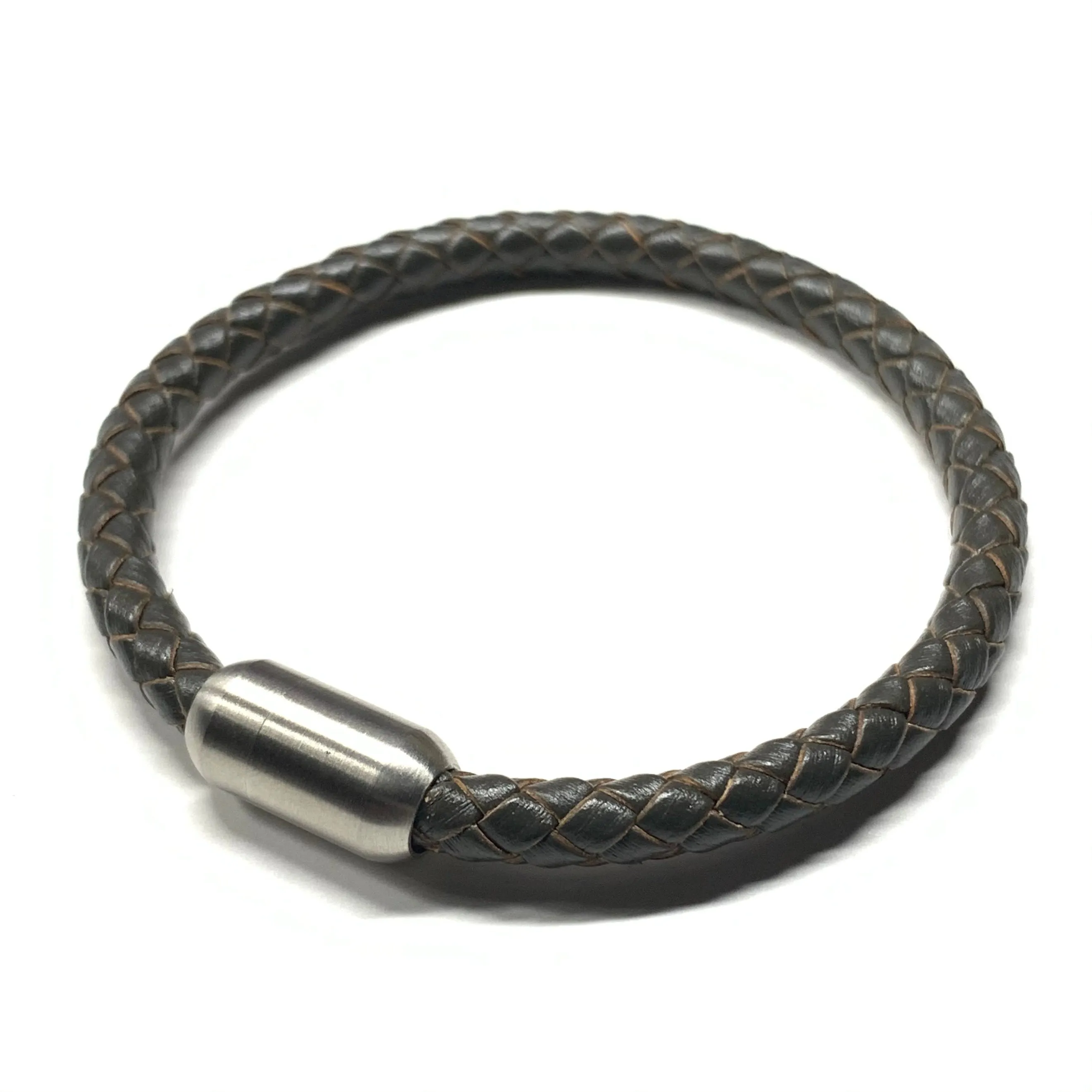 Brown Leather Men’s Bracelet Gunmetal Bullet Magnetic Clasp
