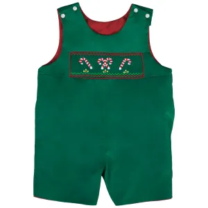 Candy Canes Green Smocked Reversible Romper