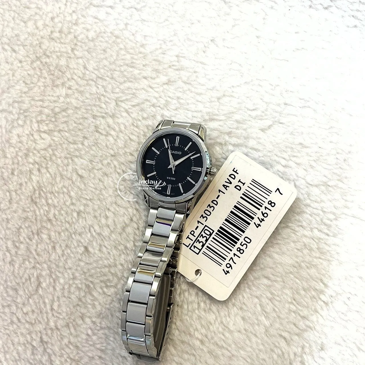 Casio Fashion Women's Watch LTP-1303D-1A Silver/Black Stainless Steel Band Mineral Glass Triple-fold Clasp