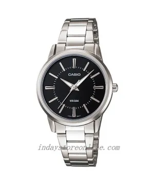 Casio Fashion Women's Watch LTP-1303D-1A Silver/Black Stainless Steel Band Mineral Glass Triple-fold Clasp