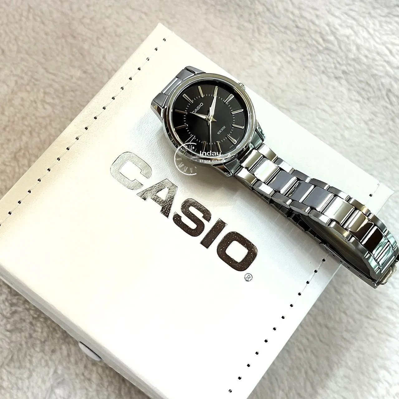 Casio Fashion Women's Watch LTP-1303D-1A Silver/Black Stainless Steel Band Mineral Glass Triple-fold Clasp
