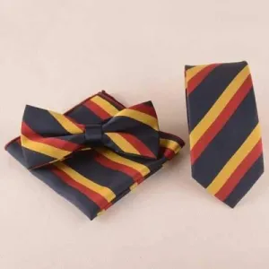 Casual Color Block Tie Pocket Square Bow Tie - Black