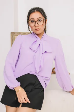 Caught Up Neck Tied Top | Lavender