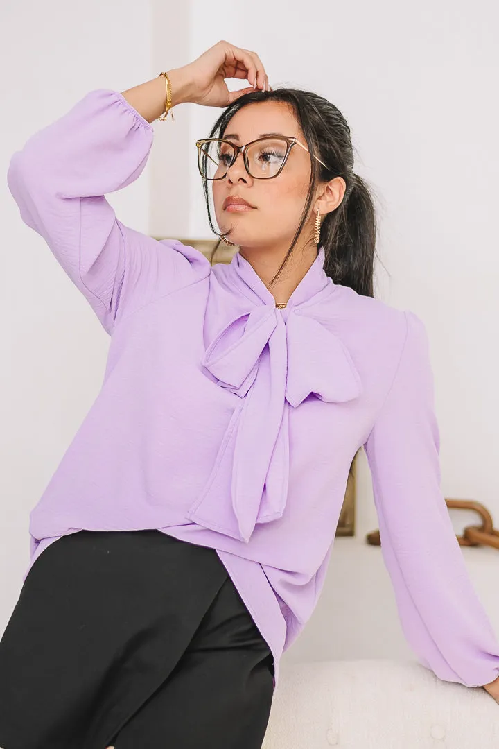 Caught Up Neck Tied Top | Lavender