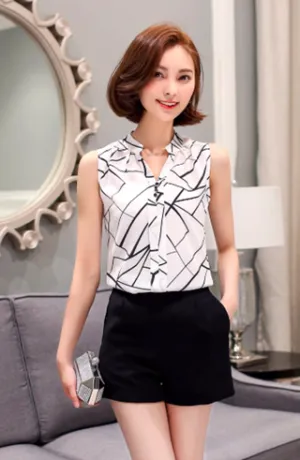 Chiffon Blouse shirt Women Printed Sleeveless