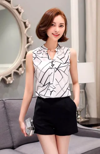 Chiffon Blouse shirt Women Printed Sleeveless
