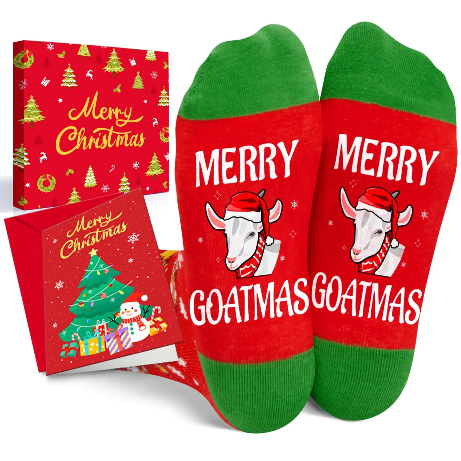 Christmas Gifts for Kids - Red Christmas Stockings Secret Santa Socks Xmas Stocking Stuffers Goat Gifts Boys Girls