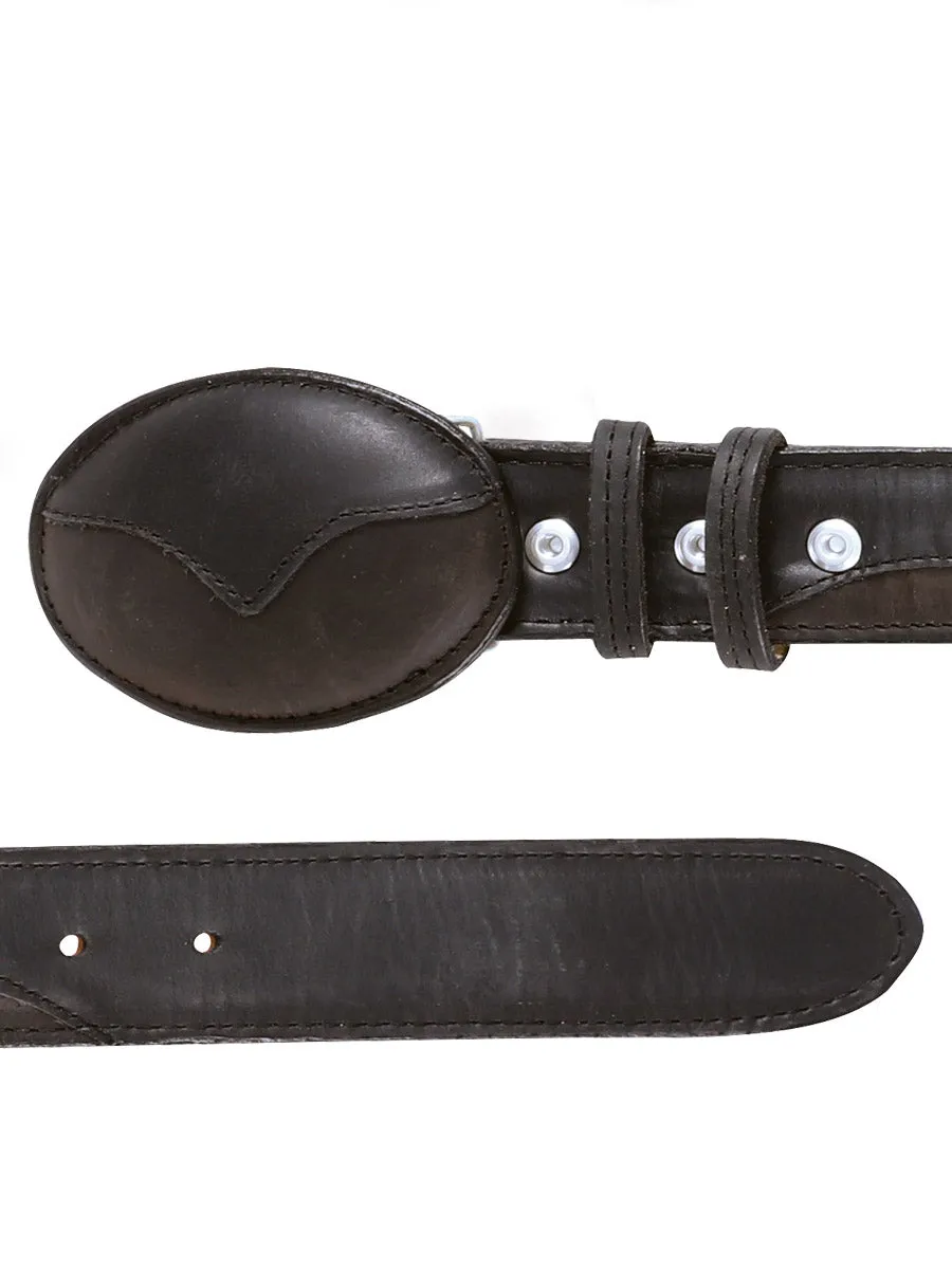 Cinto Vaquero de Piel Genuina para Hombre con Hebilla Ovalada, 1 1/2" Ancho 'El General' - ID: 41663