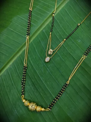 Combo Set of 2 Long Mangalsutra Designs and Short Mangalsutra Designs Gold Plated Oval Shape Pendant