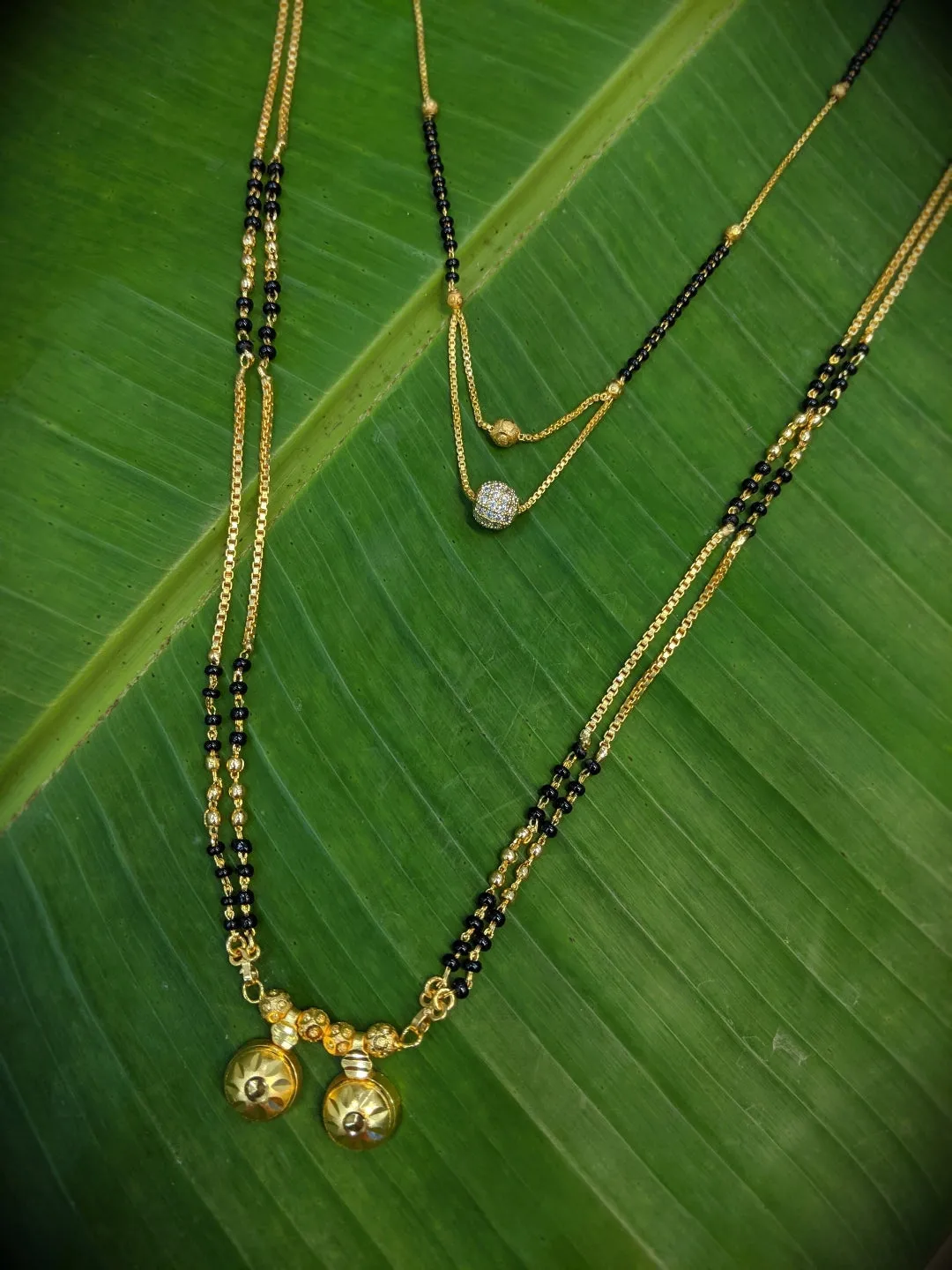 Combo Set of 2 Mangalsutra Designs Gold Plated Layered Pattern/Maharashtrian Style Vati Pendant
