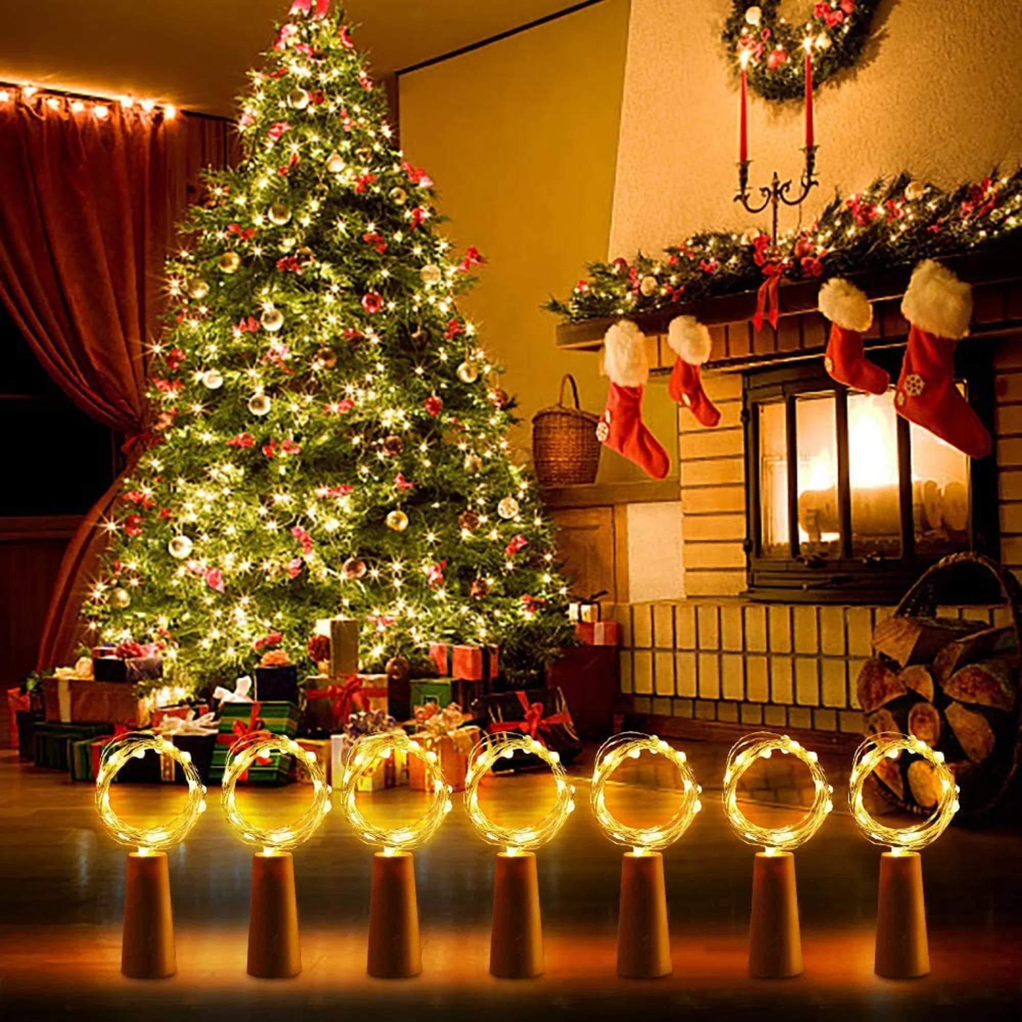 Copper wire  6.6ft & 20 Fairy Lights LED Wine cork lights Party Lights Wine Bottle lights Party Decor Christmas  Halloween Wedding Bar Decor