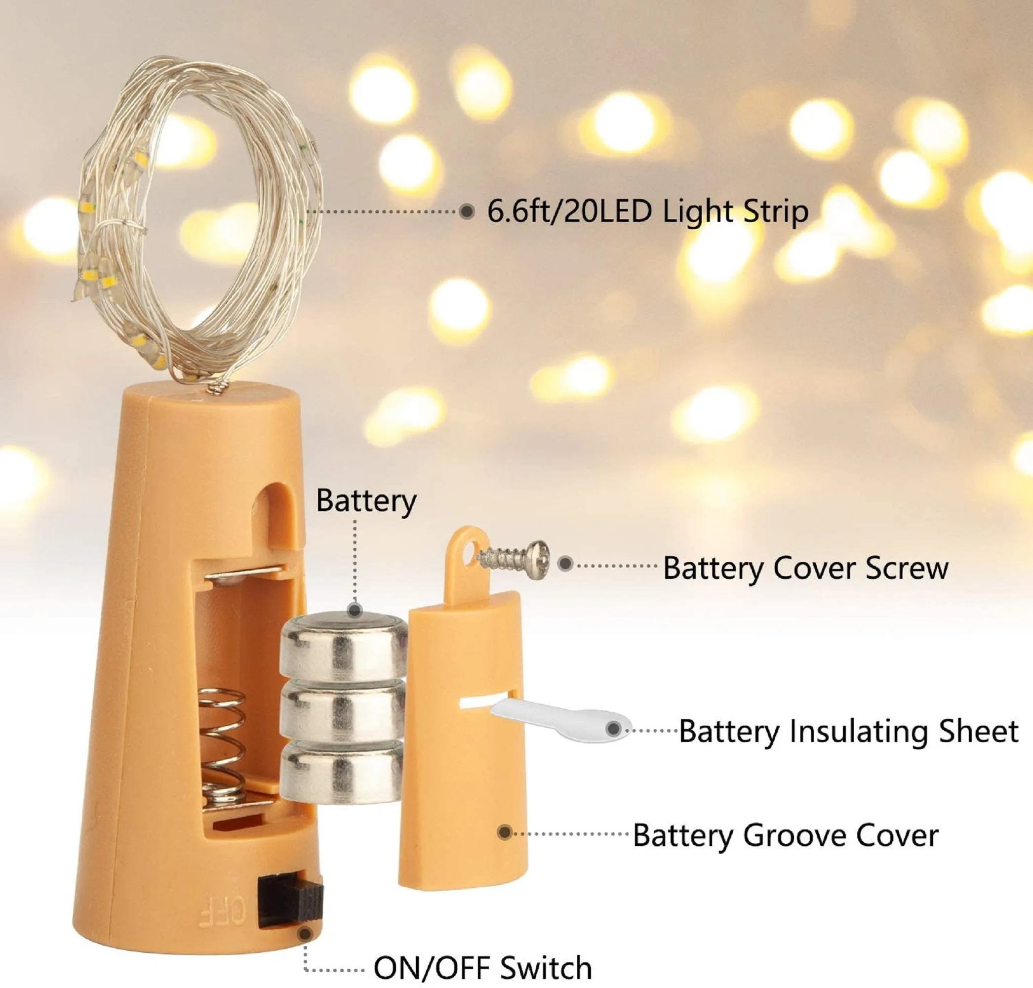 Copper wire  6.6ft & 20 Fairy Lights LED Wine cork lights Party Lights Wine Bottle lights Party Decor Christmas  Halloween Wedding Bar Decor