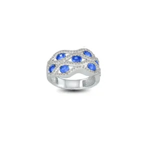 Created Blue and White Sapphire Fashion Ring in Sterling Silver