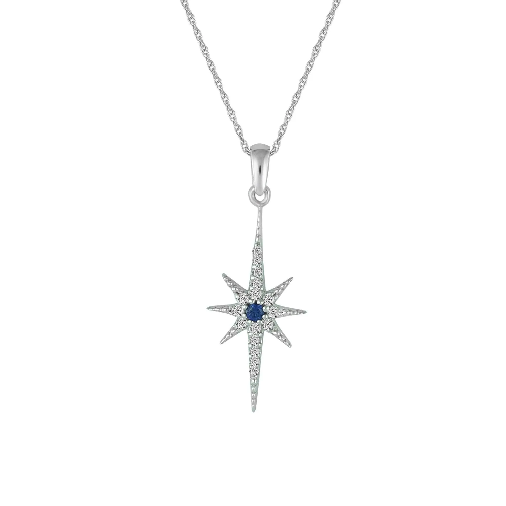 Created Blue and White Sapphire Star Fashion Pendant in 10K Gold