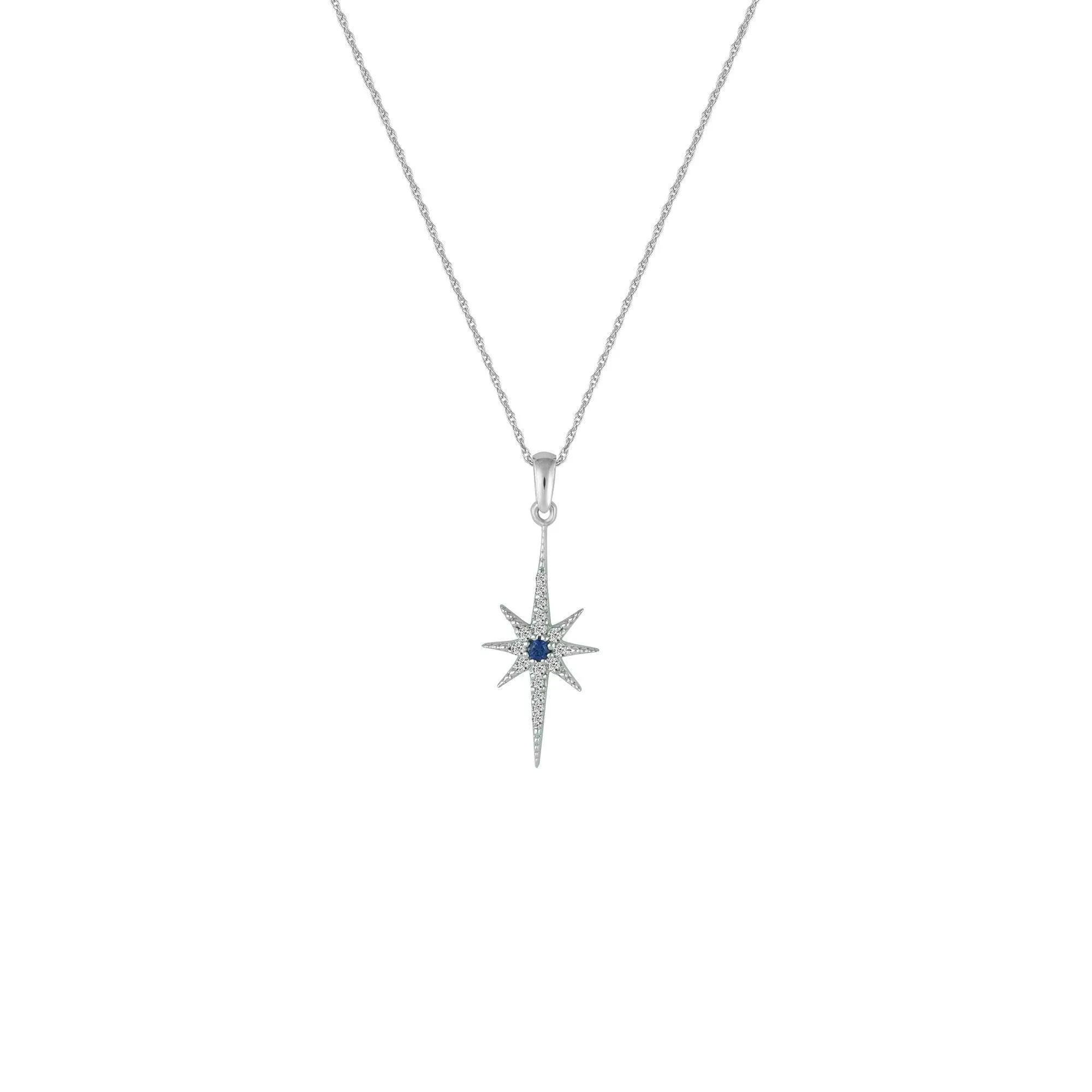 Created Blue and White Sapphire Star Fashion Pendant in 10K Gold
