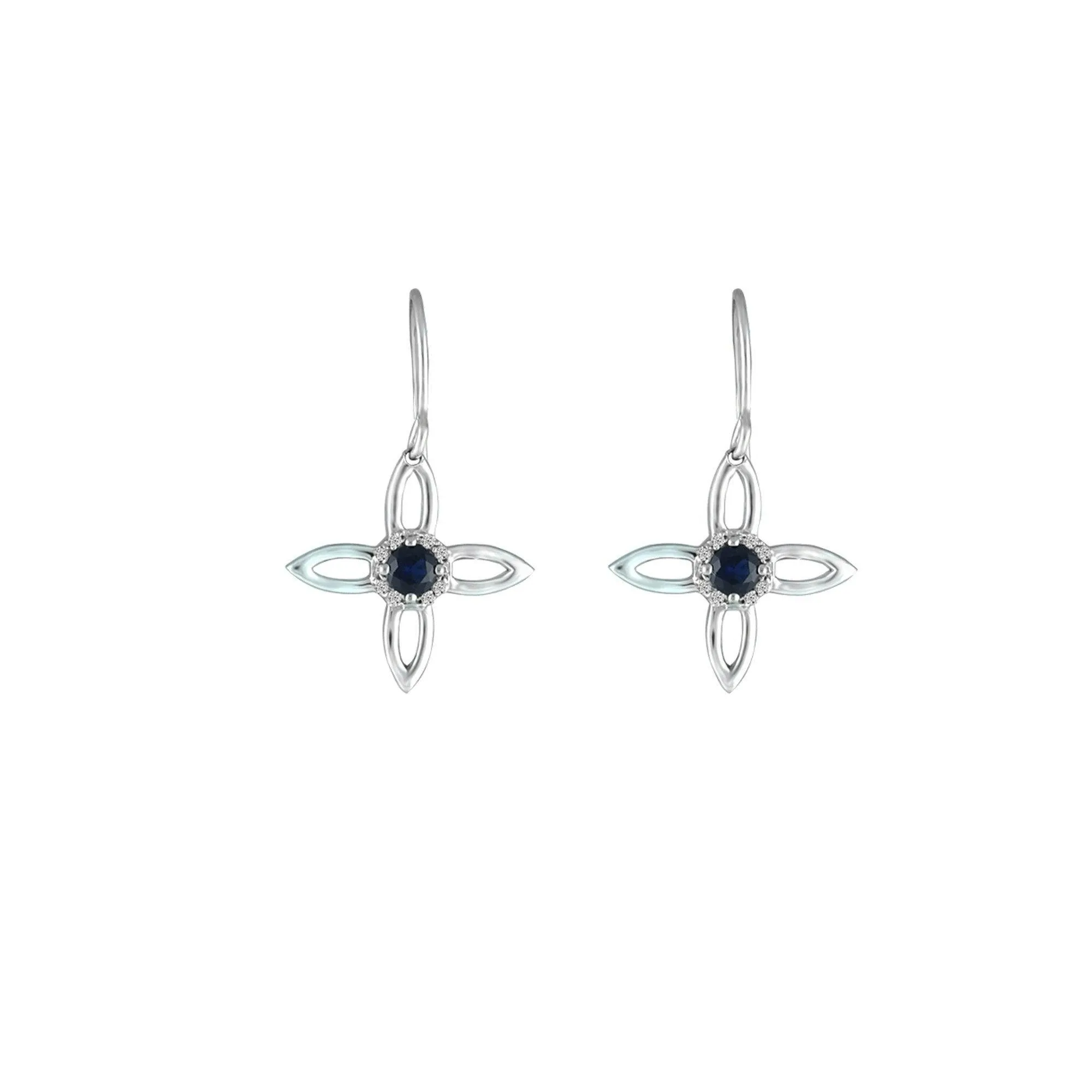 Created Blue Sapphire and Diamond Cross Earrings