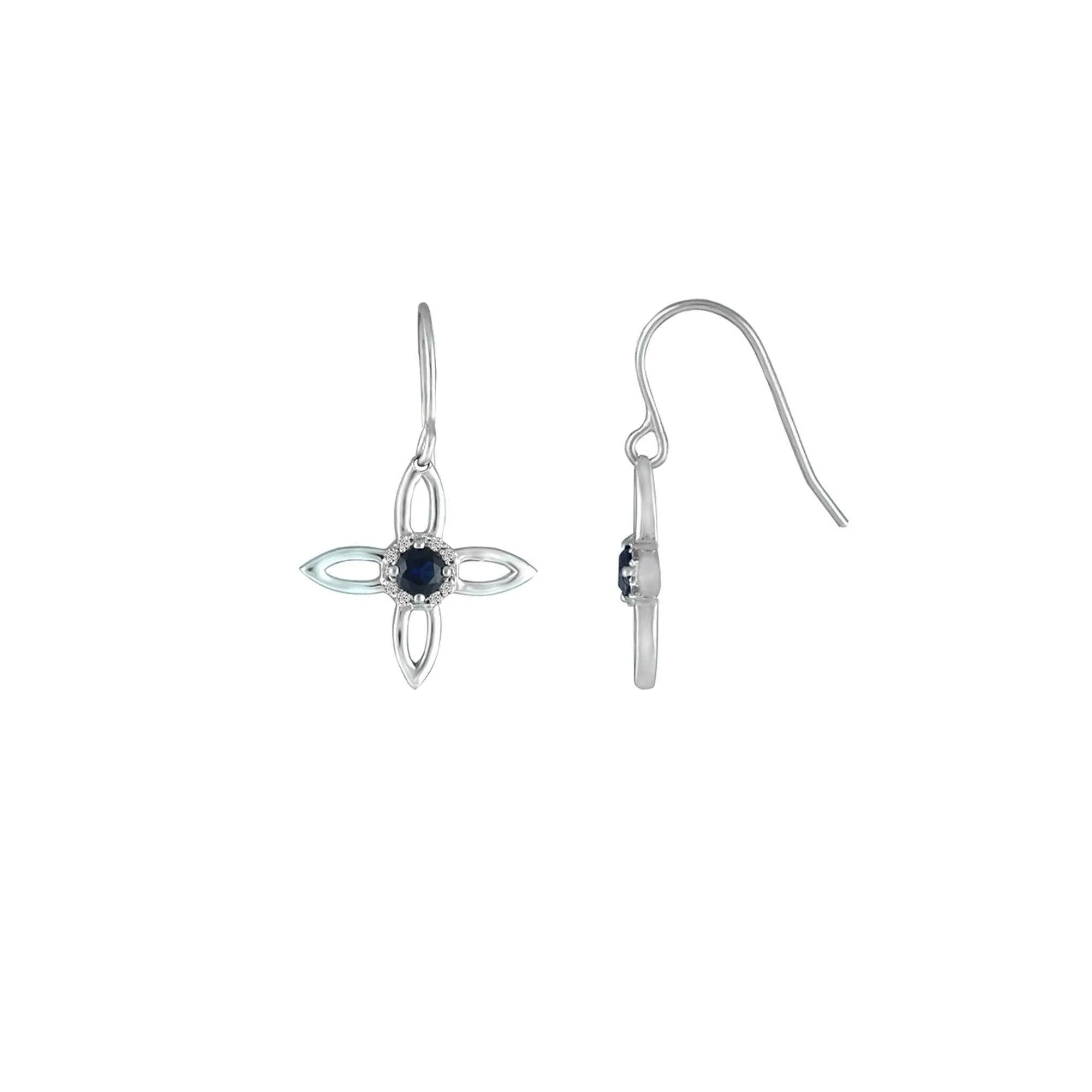 Created Blue Sapphire and Diamond Cross Earrings