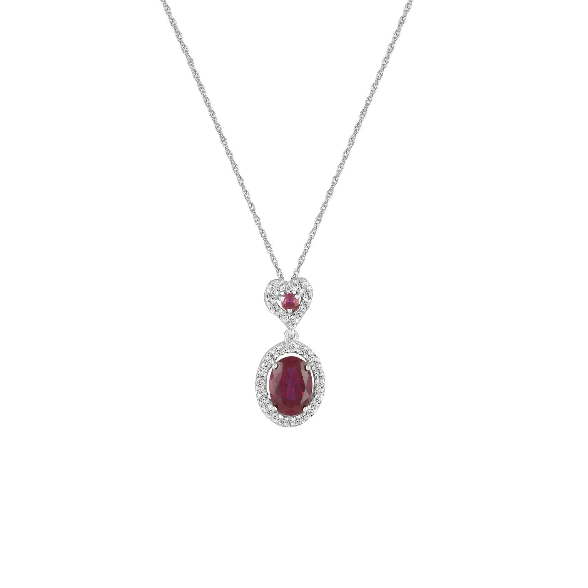 Created Ruby and Diamond Fashion Drop Pendant in 10K White Gold