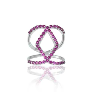 Created Ruby Geometric Fashion Ring in Sterling Silver