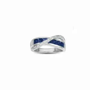 Created Sapphire and Diamond Accent Silver Ring