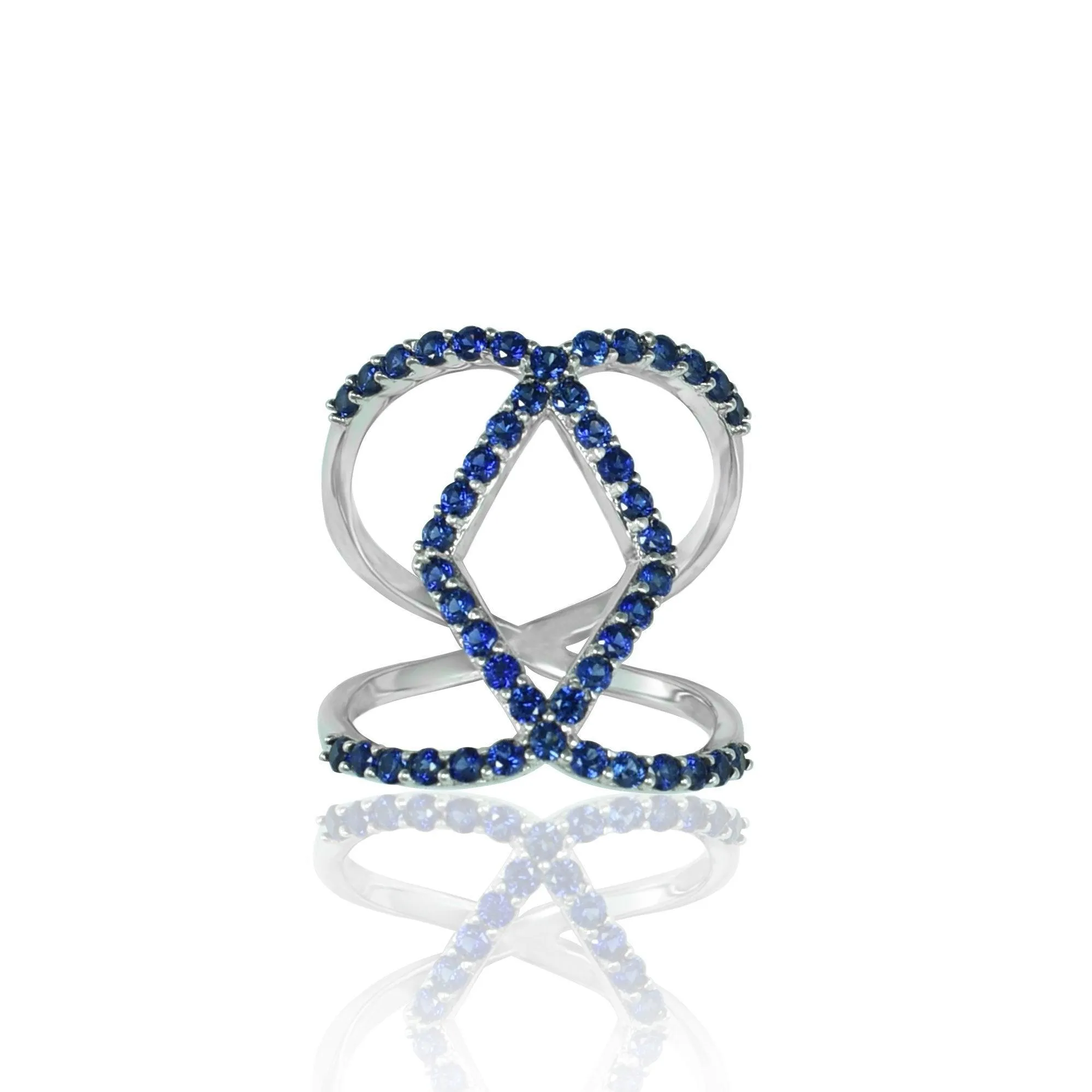 Created Sapphire Geometric Fashion Ring in Sterling Silver