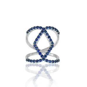 Created Sapphire Geometric Fashion Ring in Sterling Silver