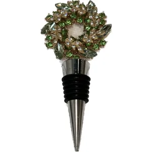 Crystal Christmas Wreath Bottle Stopper in Green